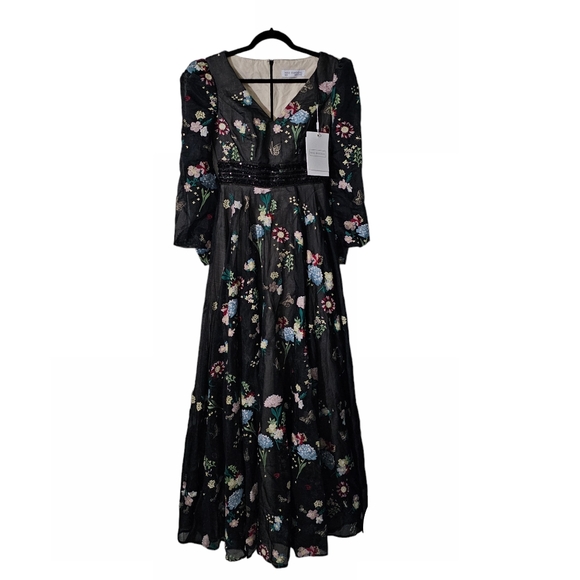 MAC DUGGAL Size 4 EMBROIDERED BISHOP SLEEVE V NECK FLOWY GOWN Dress Womens 4 - Picture 4 of 8